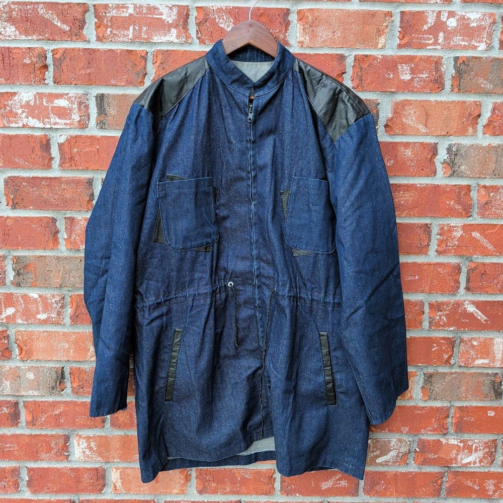 Unbranded Denim Field Jacket Mens XL Blue Leather Yoke Western Zip Workwear Coat